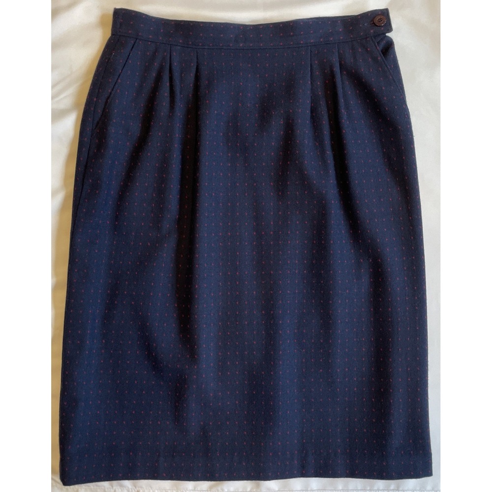 Vintage Pendleton Wool Aline Skirt Size 14 Pockets Blue W/red Dots 70's/80's USA - Picture 2 of 14